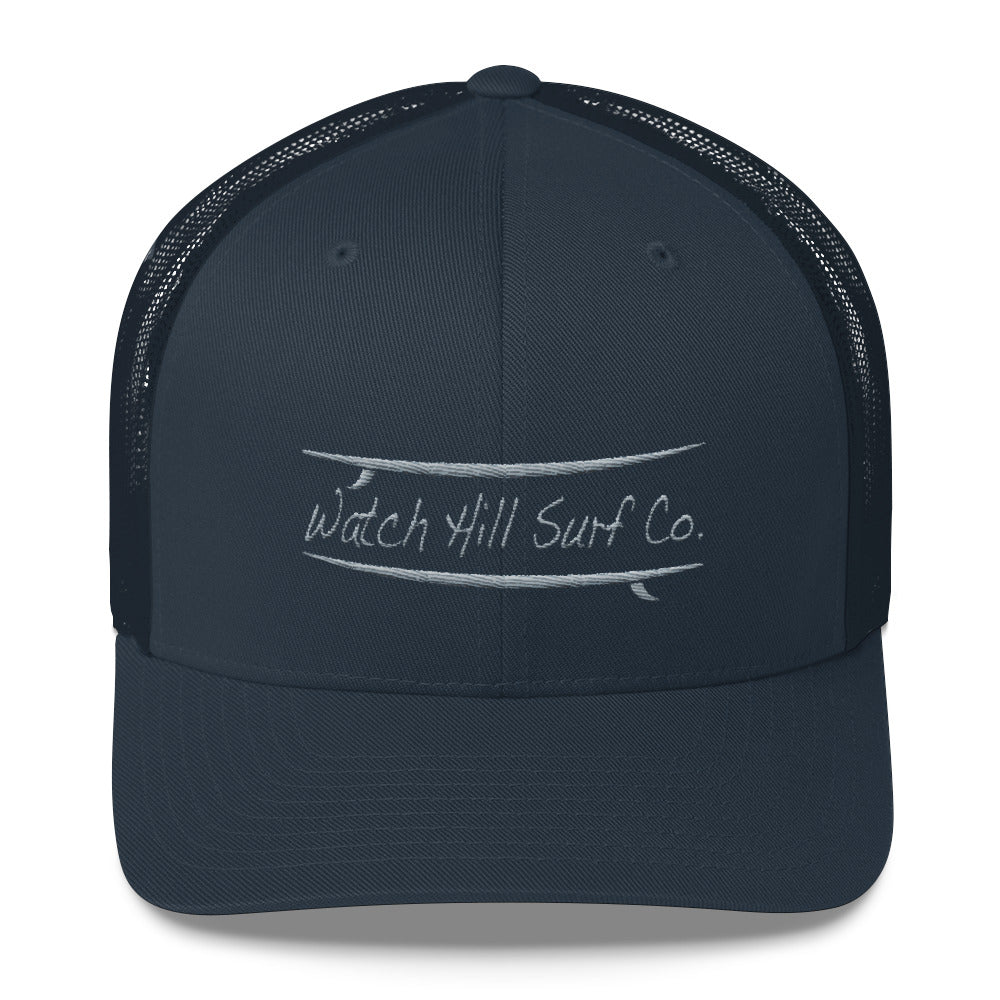 Watch Hill Surf Co. 'Parallel Boards' Trucker Cap (Grey) - Watch Hill RI t-shirts with vintage surfing and motorcycle designs.