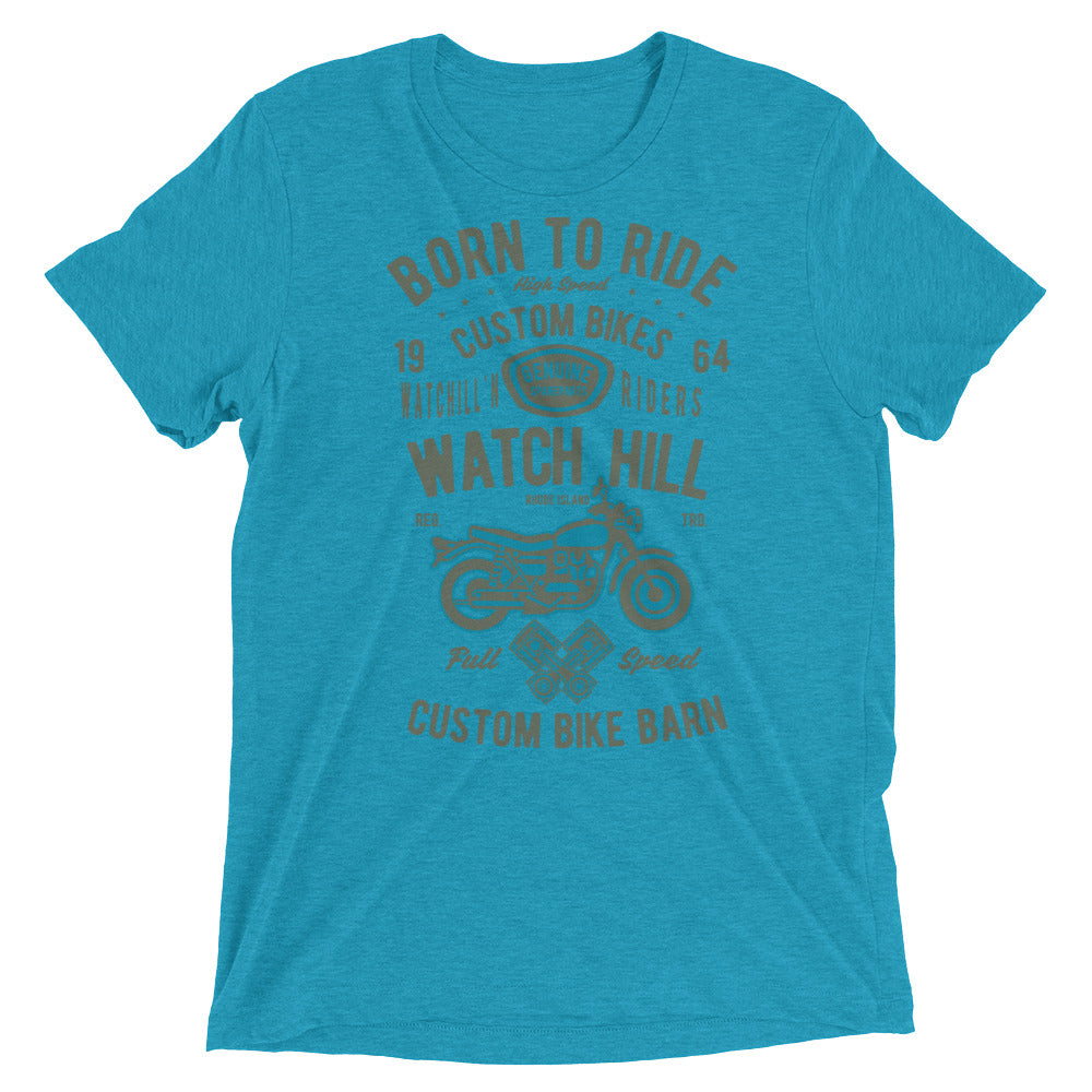 Watchill’n ‘Born To Ride’ Unisex Short sleeve t-shirt (Olive/Blue) - Watchill'n