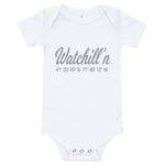 Watchill'n 'Coordinates' - Baby Jersey Short Sleeve One Piece (Grey) - Watch Hill RI t-shirts with vintage surfing and motorcycle designs.