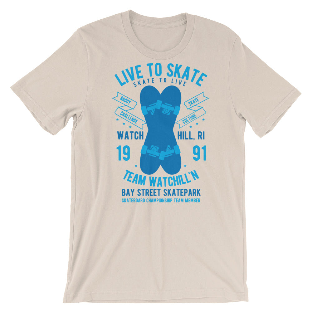 Watchill'n 'Live to Skate' - Short-Sleeve Unisex T-Shirt (Lt. Blue/Blue) - Watchill'n