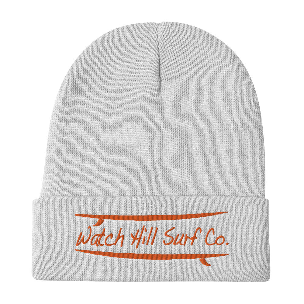 Watch Hill Surf Co. 'Parallel Boards' Embroidered Beanie (Orange) - Watch Hill RI t-shirts with vintage surfing and motorcycle designs.