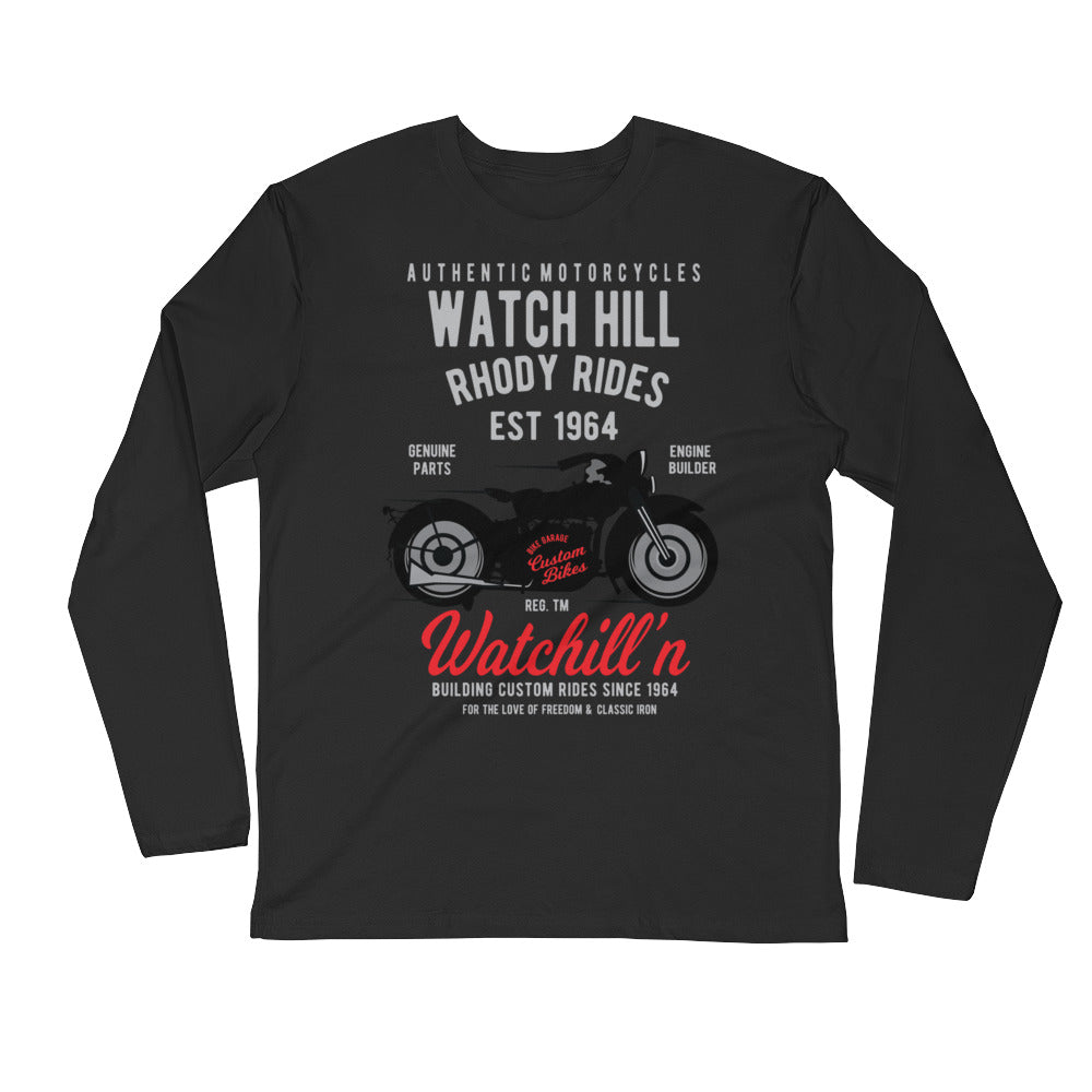 Watchill’n ‘Rhody Rides’ Premium Long Sleeve Fitted Crew (Grey/Red) - Watchill'n