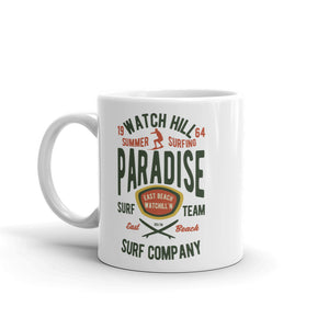 Watchill'n 'Summer Surfing' Ceramic Mug - (Green/Terracotta) - Watch Hill RI t-shirts with vintage surfing and motorcycle designs.