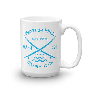 Watch Hill ‘Surf Co.’ Ceramic Mugs in 11oz. or 15oz. (Cyan) - Watch Hill RI t-shirts with vintage surfing and motorcycle designs.