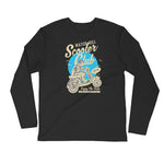 Watchill’n ‘Scooter Rider’ Premium Long Sleeve Fitted Crew (Tan/Cyan) - Watch Hill RI t-shirts with vintage surfing and motorcycle designs.