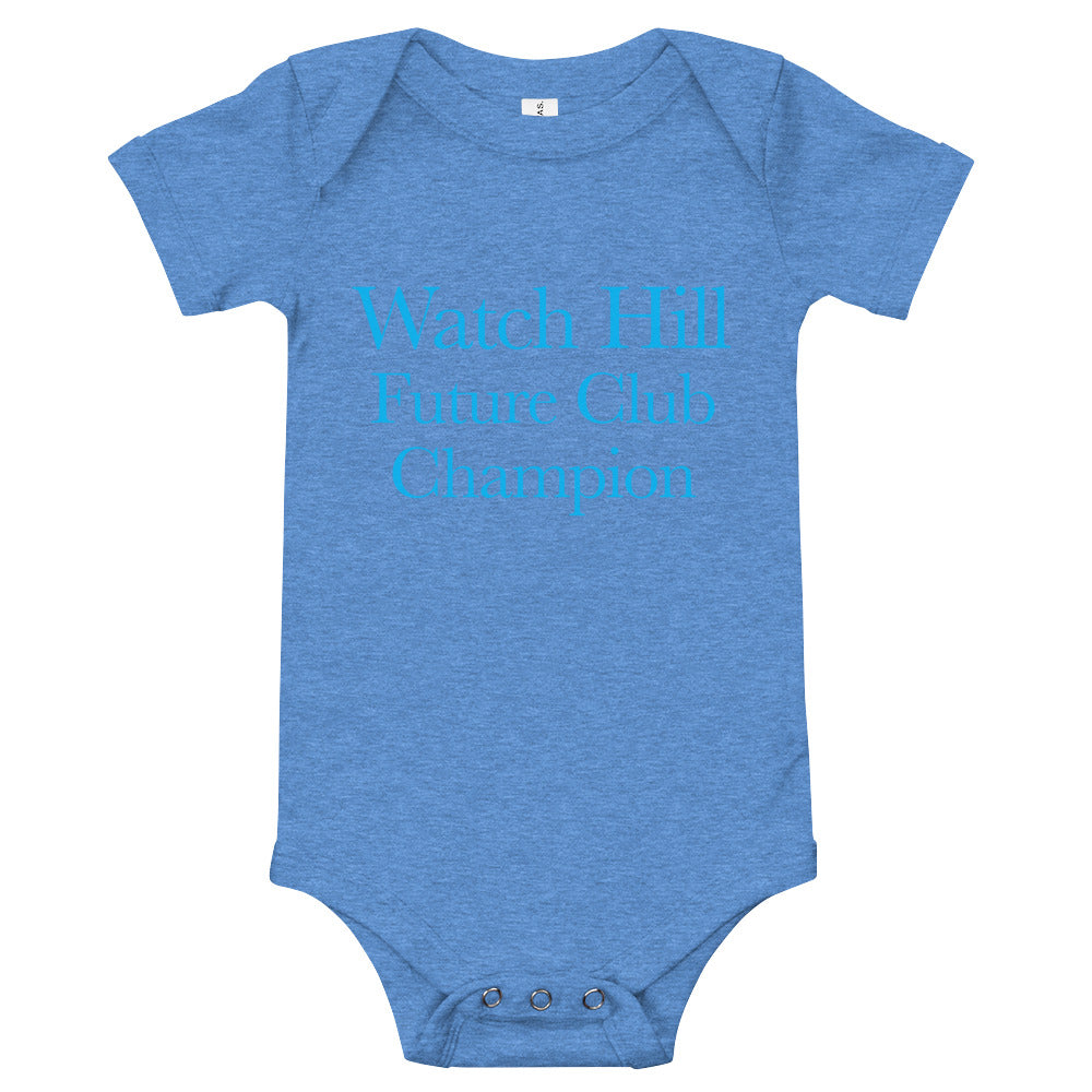 Watch Hill 'Club Champion' - Baby Jersey Short Sleeve One Piece (Cyan) - Watch Hill RI t-shirts with vintage surfing and motorcycle designs.