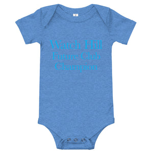 Watch Hill 'Club Champion' - Baby Jersey Short Sleeve One Piece (Cyan) - Watch Hill RI t-shirts with vintage surfing and motorcycle designs.