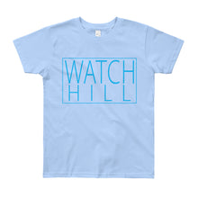 Load image into Gallery viewer, Watch Hill &#39;Rectangular Logo&#39; - Youth Short Sleeve T-Shirt (Cyan) - Watchill&#39;n