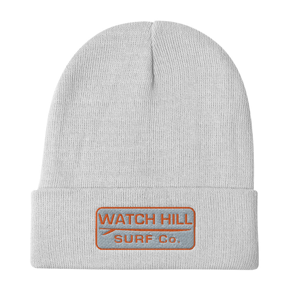 Watch Hill Surf Co. 'Patch Logo' Embroidered Beanie (Orange) - Watch Hill RI t-shirts with vintage surfing and motorcycle designs.
