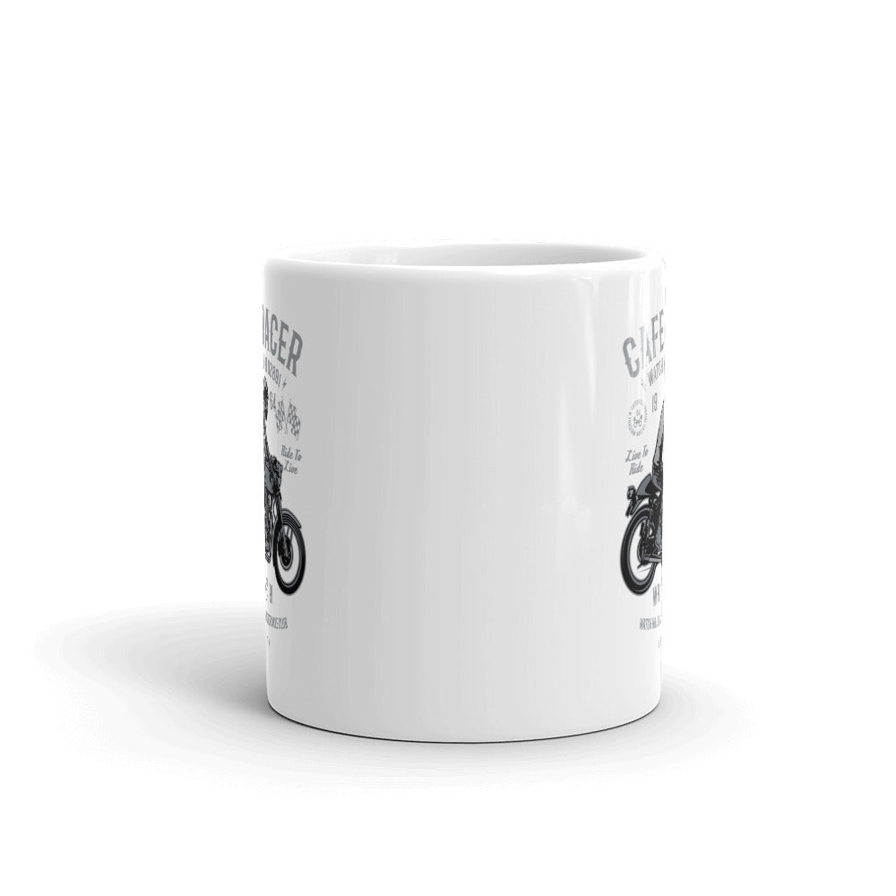 Watchill'n 'Cafe Racer' Ceramic Mug - (Grey/Black) - Watch Hill RI t-shirts with vintage surfing and motorcycle designs.