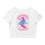 Watchill'n 'Surf Rider' - Women’s Crop Tee (Pink) - Watch Hill RI t-shirts with vintage surfing and motorcycle designs.