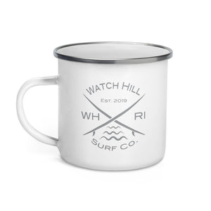 Watch Hill Surf Co. 'Crossed Boards' Enamel Mug (Grey) - Watch Hill RI t-shirts with vintage surfing and motorcycle designs.