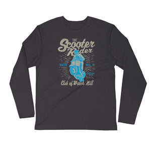 Watchill’n ‘Scooter Rider’ Premium Long Sleeve Fitted Crew (Grey/Cyan) - Watch Hill RI t-shirts with vintage surfing and motorcycle designs.