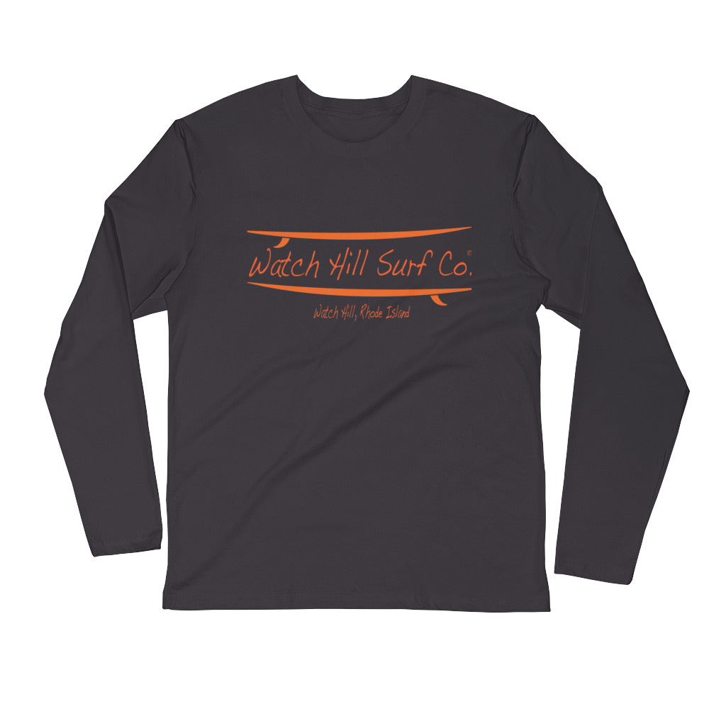 Watch Hill Surf Co. 'Parallel Boards' Premium Long Sleeve Fitted Crew (Orange) - Watch Hill RI t-shirts with vintage surfing and motorcycle designs.