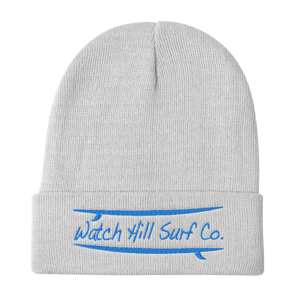 Watch Hill Surf Co. 'Parallel Boards' Embroidered Beanie (Blue) - Watch Hill RI t-shirts with vintage surfing and motorcycle designs.