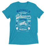 Watchill’n ‘Bike Barn’ Unisex Short sleeve t-shirt (White/Blue) - Watchill'n