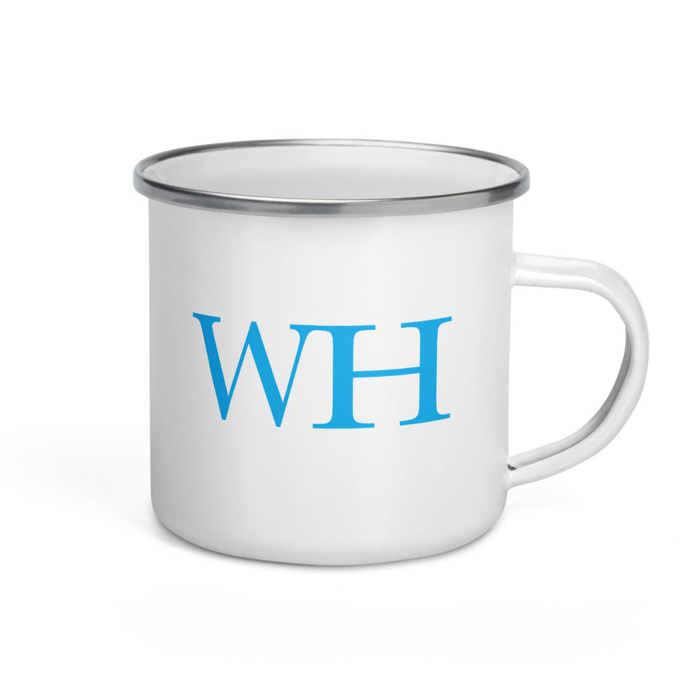 Watch Hill 'WH' Logo Enamel Mug (Cyan) - Watch Hill RI t-shirts with vintage surfing and motorcycle designs.