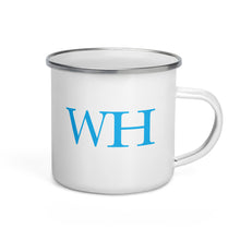 Load image into Gallery viewer, Watch Hill &#39;WH&#39; Logo Enamel Mug (Cyan) - Watch Hill RI t-shirts with vintage surfing and motorcycle designs.