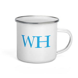 Watch Hill 'WH' Logo Enamel Mug (Cyan) - Watch Hill RI t-shirts with vintage surfing and motorcycle designs.