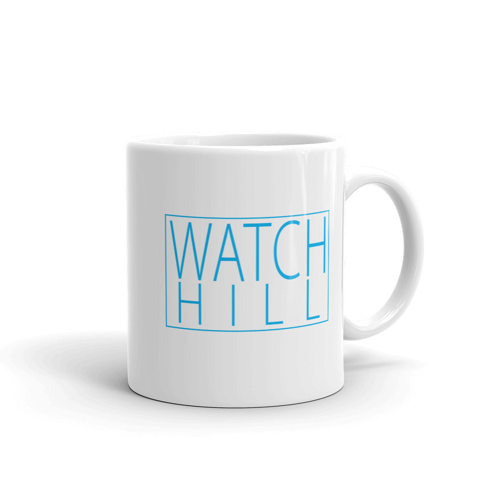 Watch Hill 'Box Logo' Ceramic Mug - (Cyan) - Watch Hill RI t-shirts with vintage surfing and motorcycle designs.