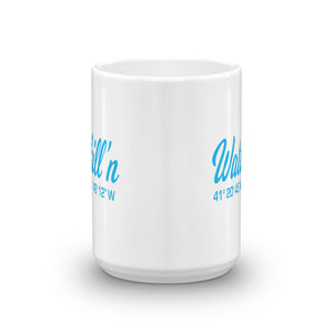 Watchill'n 'Local Coordinates' Ceramic Mug - (Cyan) - Watch Hill RI t-shirts with vintage surfing and motorcycle designs.