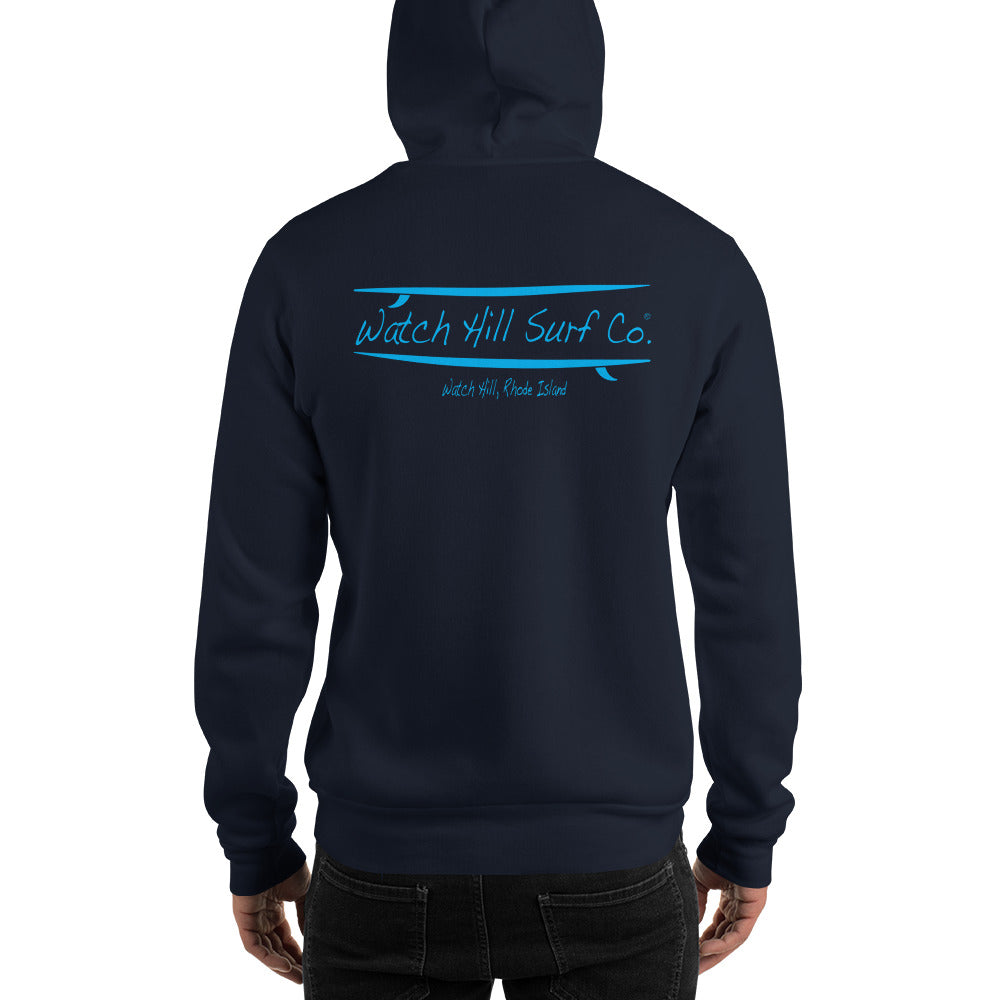 Watch Hill Surf Co. 'Parallel Boards' Unisex Hoodie - (Blue) - Watch Hill RI t-shirts with vintage surfing and motorcycle designs.