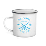 Watch Hill Surf Co. 'Crossed Boards' Enamel Mug (Cyan) - Watch Hill RI t-shirts with vintage surfing and motorcycle designs.