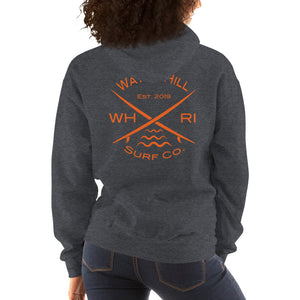 Watch Hill 'Surf Co.’ Unisex Hoodie - (Orange) - Watch Hill RI t-shirts with vintage surfing and motorcycle designs.