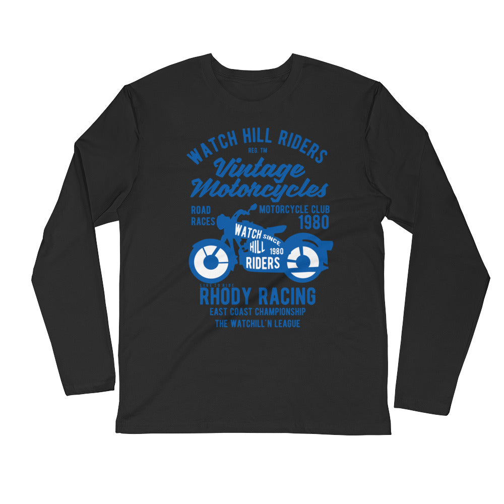 Watchill'n 'Vintage Motorcycles' Premium Long Sleeve Fitted Crew (Blue) - Watchill'n