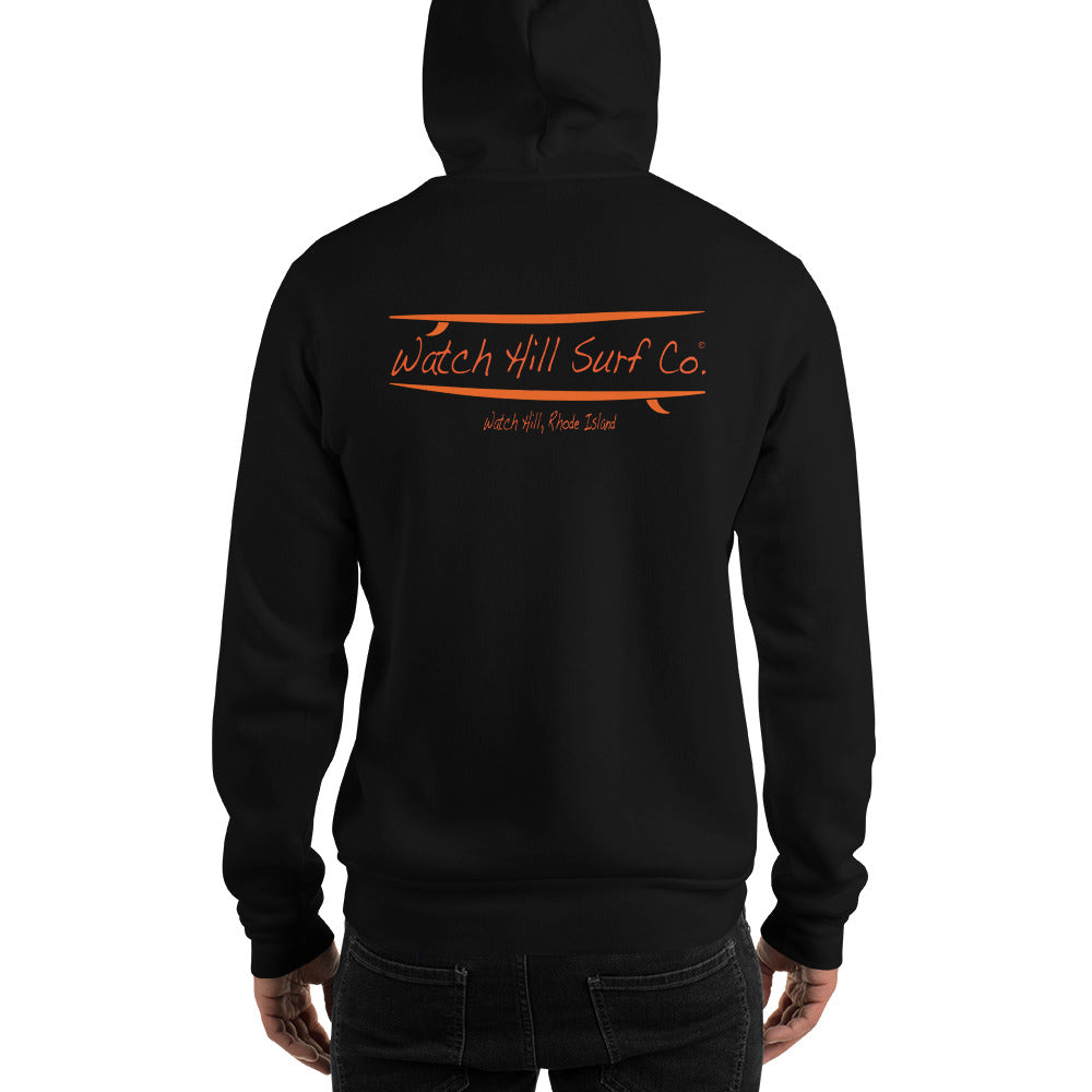 Watch Hill Surf Co. 'Parallel Boards' Unisex Hoodie - (Orange) - Watch Hill RI t-shirts with vintage surfing and motorcycle designs.