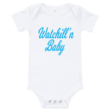 Load image into Gallery viewer, Watchill&#39;n &#39;Baby&#39; - Jersey Short Sleeve One Piece (Cyan) - Watch Hill RI t-shirts with vintage surfing and motorcycle designs.