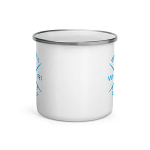 Watch Hill Surf Co. 'Crossed Boards' Enamel Mug (Cyan) - Watch Hill RI t-shirts with vintage surfing and motorcycle designs.