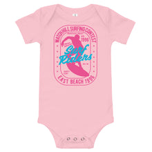 Load image into Gallery viewer, Watchill&#39;n &#39;Surf Rider&#39; - Baby Jersey Short Sleeve One Piece (Pink) - Watch Hill RI t-shirts with vintage surfing and motorcycle designs.