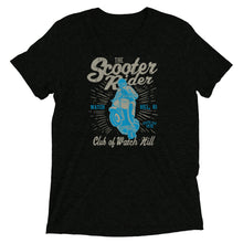 Load image into Gallery viewer, Watchill’n ‘Scooter Rider’ Unisex Short Sleeve t-shirt (Grey/Cyan) - Watch Hill RI t-shirts with vintage surfing and motorcycle designs.