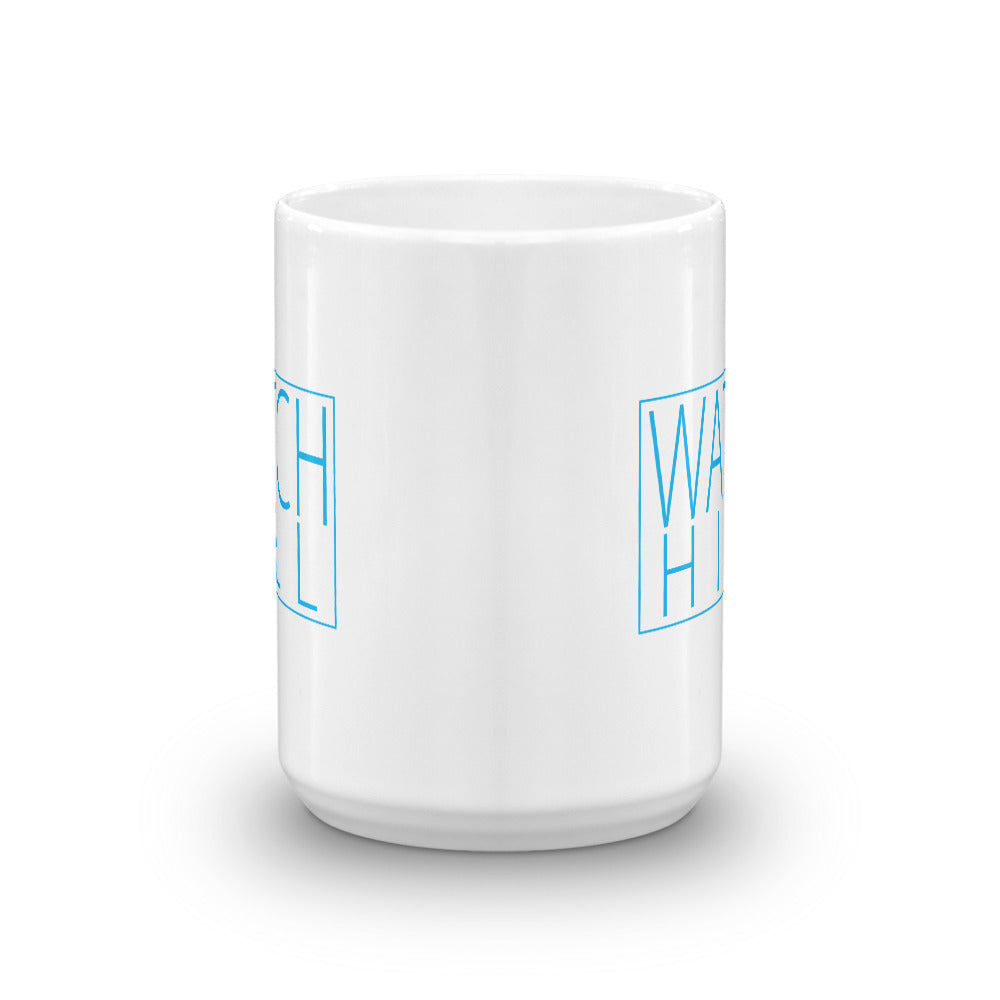 Watch Hill 'Box Logo' Ceramic Mug - (Cyan) - Watch Hill RI t-shirts with vintage surfing and motorcycle designs.