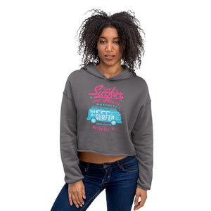 Watchill'n 'Team Surfer' - Women's Cropped Fleece Hoodie (Pink/Turquoise) - Watch Hill RI t-shirts with vintage surfing and motorcycle designs.