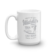 Load image into Gallery viewer, Watchill&#39;n &#39;Surfs Up&#39; Ceramic Mug - (Grey) - Watch Hill RI t-shirts with vintage surfing and motorcycle designs.