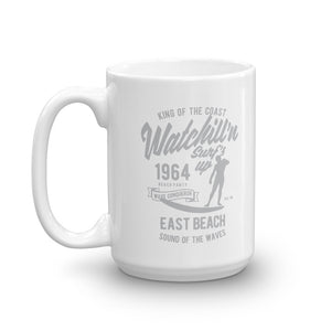 Watchill'n 'Surfs Up' Ceramic Mug - (Grey) - Watch Hill RI t-shirts with vintage surfing and motorcycle designs.