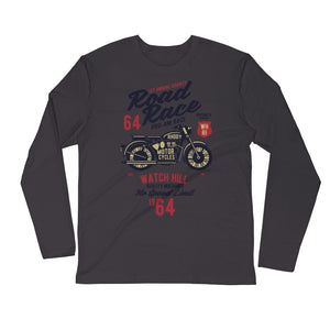 Watchill’n ‘Road Race’ Premium Long Sleeve Fitted Crew (Maroon/Black) - Watchill'n