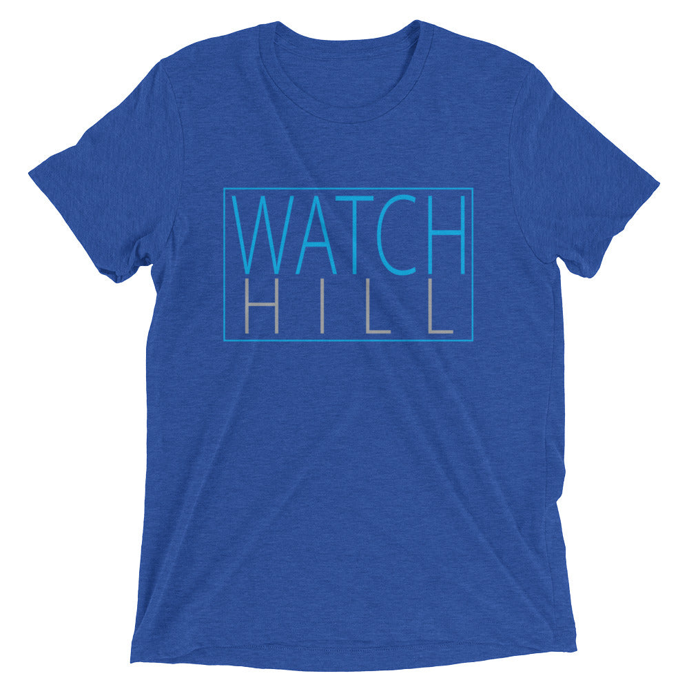 Watch Hill Rectangular Logo Premium Unisex Short Sleeve T-shirt (Cyan/Grey) - Watchill'n