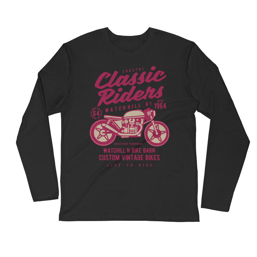 Watchill’n ‘Coastal Classic’ Premium Long Sleeve Fitted Crew (Raspberry/Creme) - Watchill'n