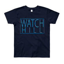 Load image into Gallery viewer, Watch Hill &#39;Rectangular Logo&#39; - Youth Short Sleeve T-Shirt (Cyan) - Watchill&#39;n
