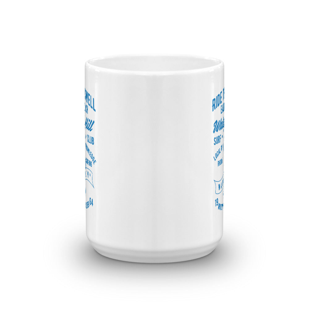 Watchill'n 'Ride the Swell' Ceramic Mug - Cyan - Watch Hill RI t-shirts with vintage surfing and motorcycle designs.