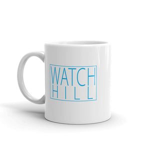 Watch Hill 'Box Logo' Ceramic Mug - (Cyan) - Watch Hill RI t-shirts with vintage surfing and motorcycle designs.