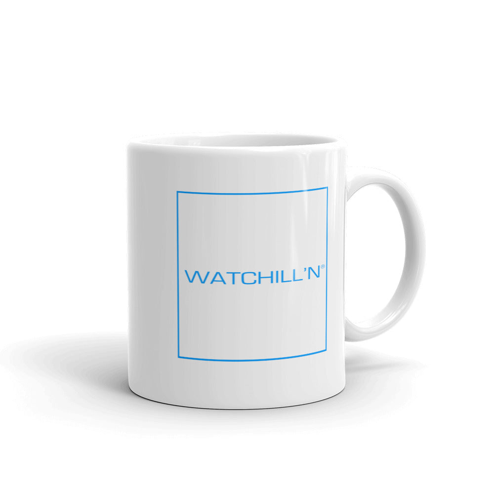 Watchill'n 'Box Logo' Ceramic Mug - (Cyan) - Watch Hill RI t-shirts with vintage surfing and motorcycle designs.