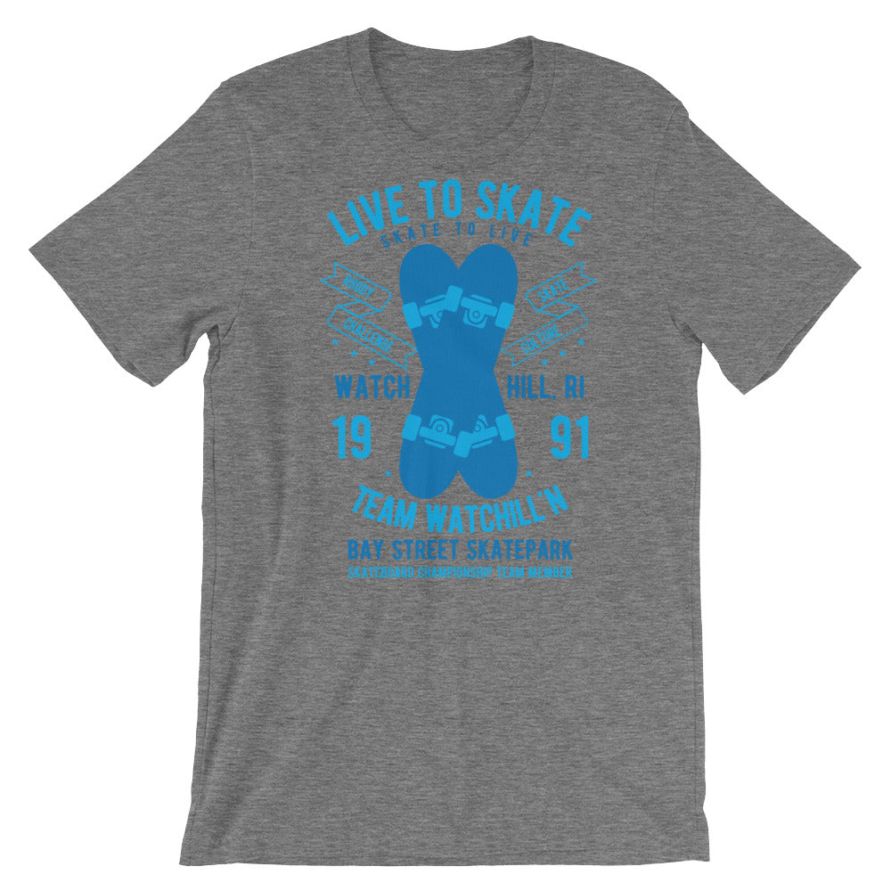 Watchill'n 'Live to Skate' - Short-Sleeve Unisex T-Shirt (Lt. Blue/Blue) - Watchill'n