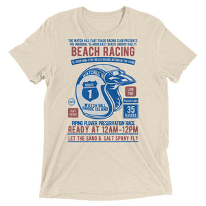 Watchill’n ‘Beach Racing’ Unisex Short sleeve t-shirt (Blue/Rust) - Watchill'n
