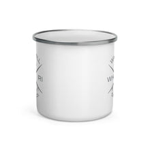 Load image into Gallery viewer, Watch Hill Surf Co. &#39;Crossed Boards&#39; Enamel Mug (Grey) - Watch Hill RI t-shirts with vintage surfing and motorcycle designs.