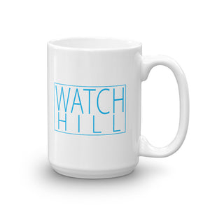 Watch Hill 'Box Logo' Ceramic Mug - (Cyan) - Watch Hill RI t-shirts with vintage surfing and motorcycle designs.