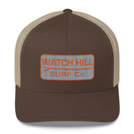 Watch Hill Surf Co. 'Patch Logo' Trucker Cap (Grey/Orange) - Watch Hill RI t-shirts with vintage surfing and motorcycle designs.